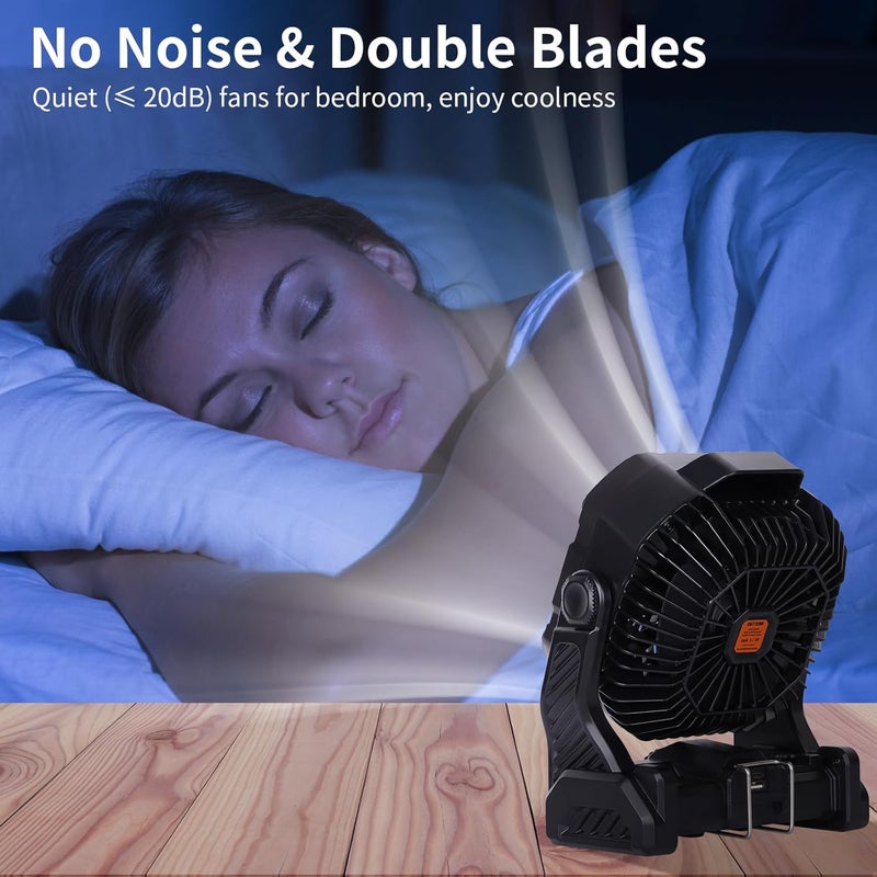 WESTTREE 20000mAh Camping Fan with LED Lantern USB TpyeC Rechargeable Battery Operated Fan Outdoor Fans with Light & Hook,4 Speeds Personal USB Desk for Camping Black X26A - Image 4